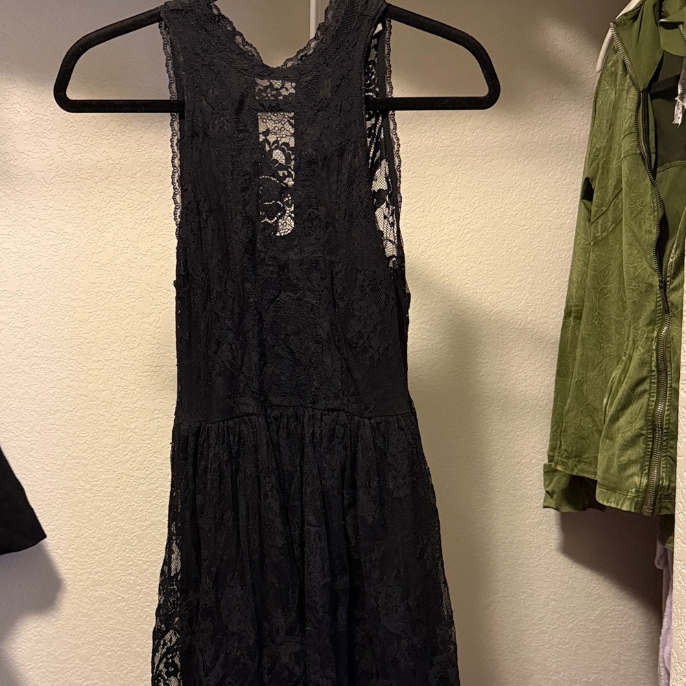 Free People Black Lace Button Back Dress